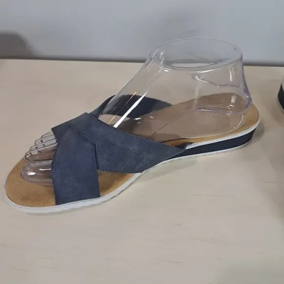 Chaps Women's Olessia Blue Faux Suede Wedge Sandals Slip-On Size 9 - Picture 5 of 8